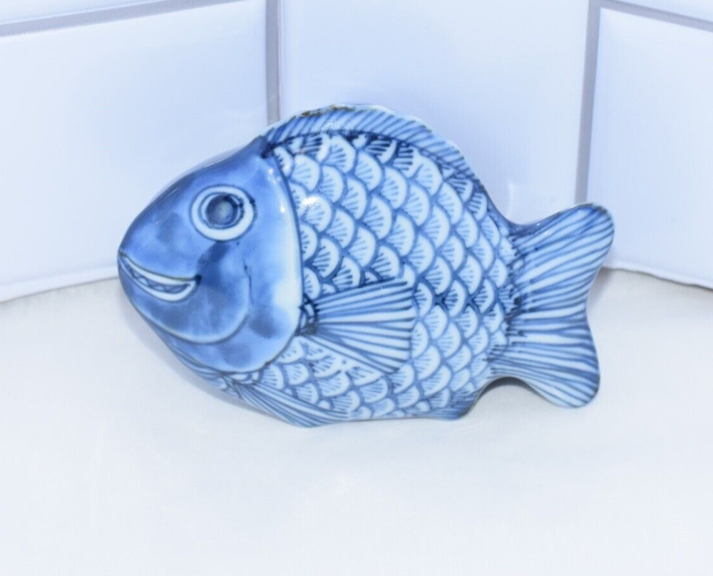 Fitz & Floyd Blue Fish Carp Piranha 4.5" Trinket Dish Made In Japan